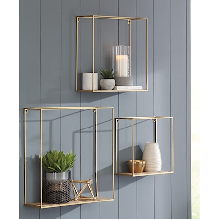 3-Piece Efharis Natural/Gold Wall Shelf Set